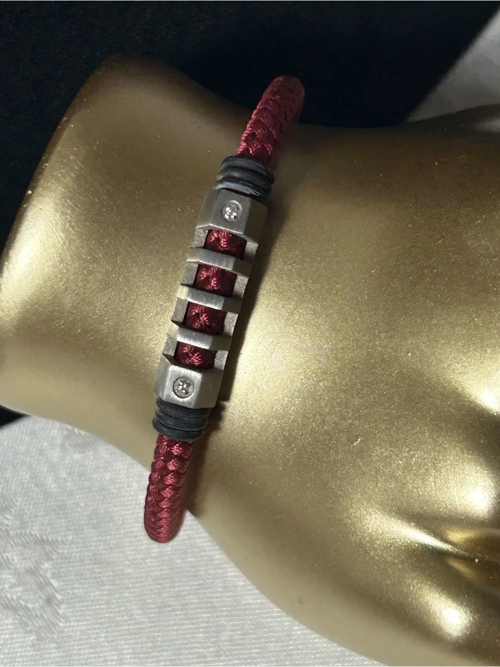 Blackjacks Men’s  Branded Braided Cord Bracelet with Metal and Crystal Accents